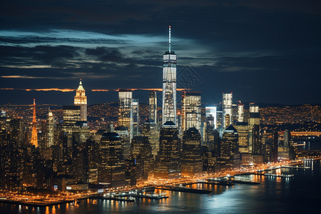 夜晚城市市中心的繁华景观背景图片