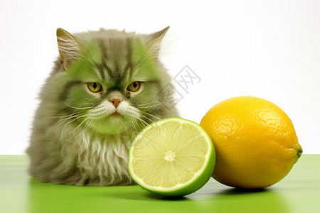 新鲜的柠檬和小猫图片