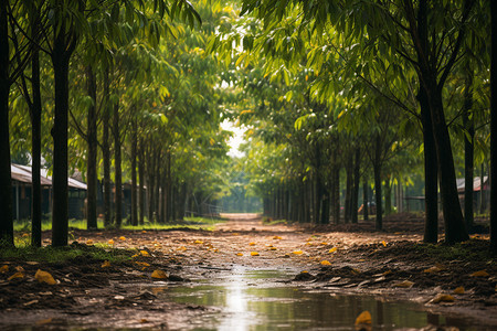 雨后树林里的树木图片