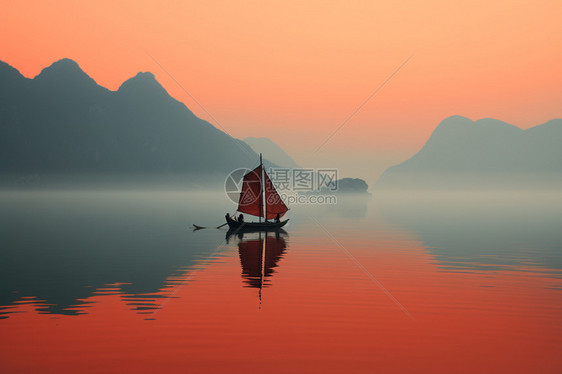 扁平风小湖秋意风景图片