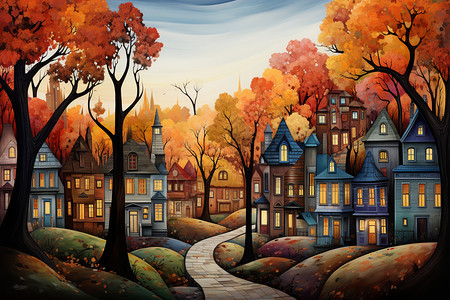 迷人的秋色城市景观图片