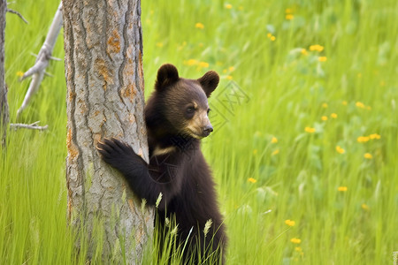 树木旁的黑熊图片