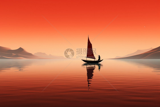 概念艺术橙色风景中的船只图片