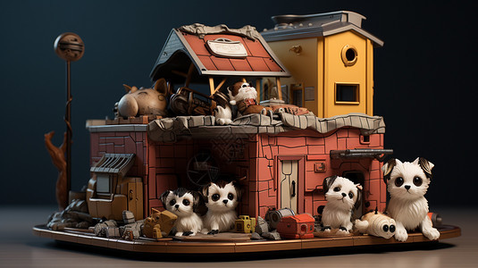 立体的房屋和小狗模型图片