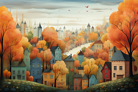 概念艺术秋天色的城市景观图片