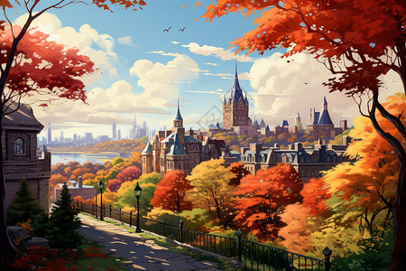 富有想象力的秋天城市插图图片