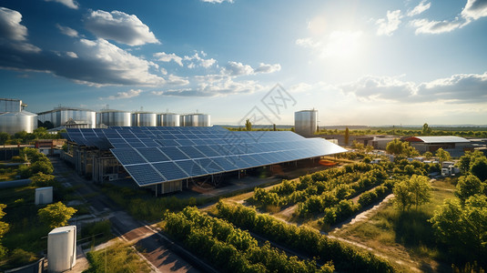 太阳能电池片工厂旁边安装的光伏背景