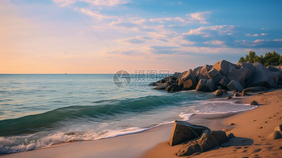 海边的海浪和岩石图片