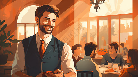 微笑的餐厅服务员背景图片