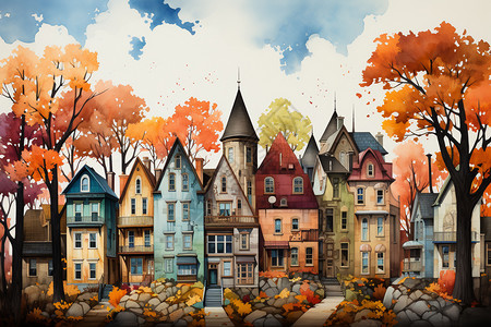 风景如画的秋天色城市图片