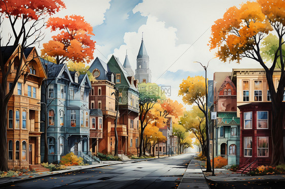 充满活力的秋天色城市景观图片