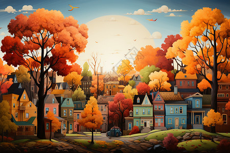 风景如画的秋天色城市图片