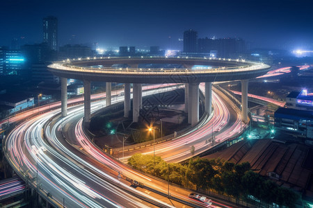 夜晚城市立交桥的交通景观图片