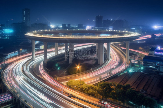 夜晚城市立交桥的交通景观图片