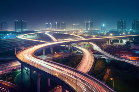 夜晚城市交通立交桥建筑景观图片