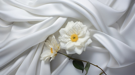 白色丝绸上的鲜花图片