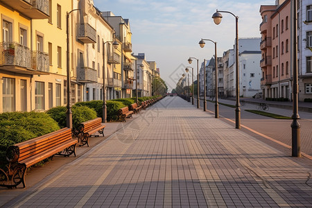 城市景观木板路图片