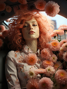 粉色鲜花和美少女图片
