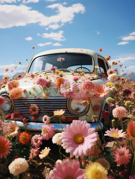 美丽的花朵和汽车图片