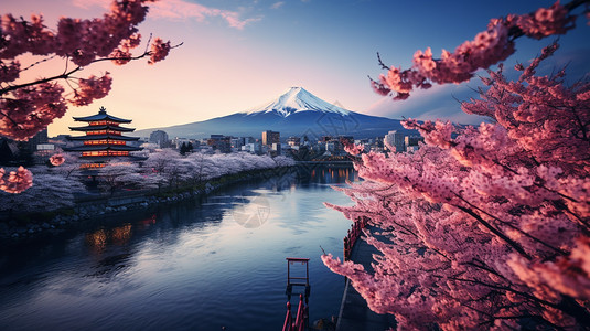 美丽的富士山景观背景图片