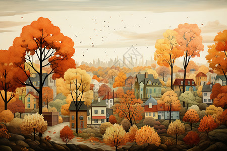 抽象创意的秋天色城市图片