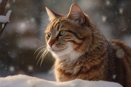 雪地中的猫咪图片