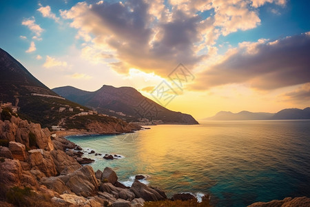 地中海的日落美景图片