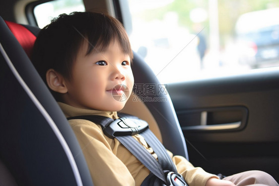 男孩坐在汽车上图片