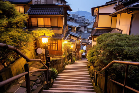 日本城市城市的日式建筑背景