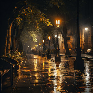 雨天路灯雨天城市街头照明的路灯背景