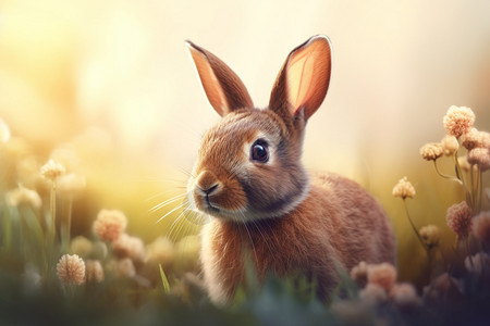 花丛中的小兔子图片