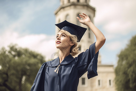 身穿学士服的女学生图片