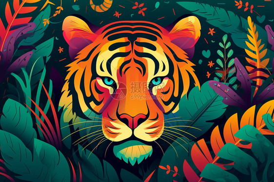色彩鲜艳的老虎图片