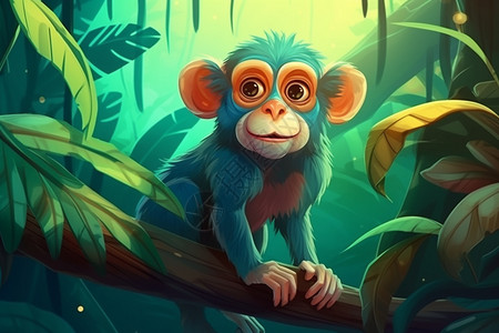 丛林中俏皮的猴子卡通插图图片