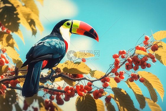 浆果树上的巨嘴鸟图片