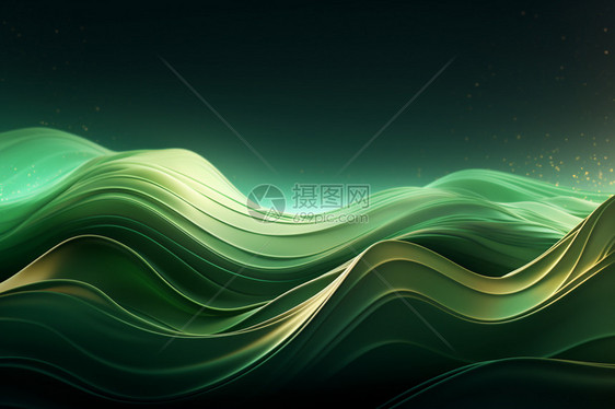 艺术描绘抽象的绿色波浪图片