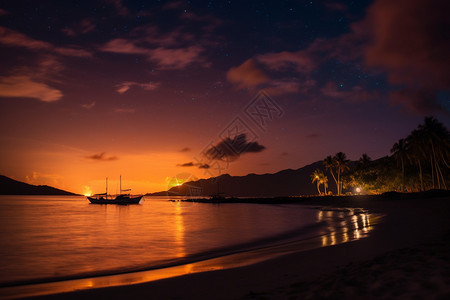 夏季夜晚美丽的海湾图片