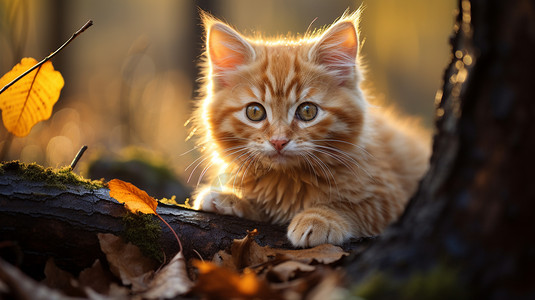 呆萌树枝树枝上可爱的小猫背景