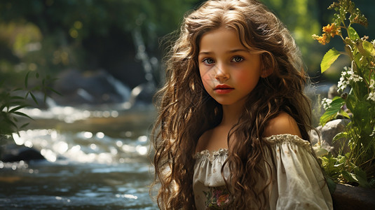 森林中美丽的外国小女孩图片