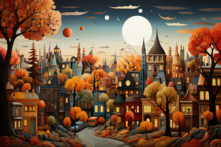 抽象艺术创意秋天城市景观图片