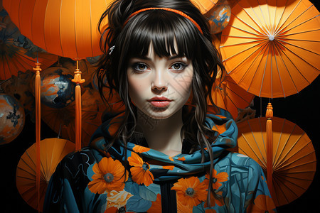 中国风元素的少女图片