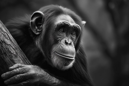 树上的黑猩猩黑白照图片