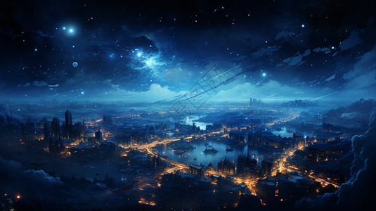未来派城市的星空景观图片