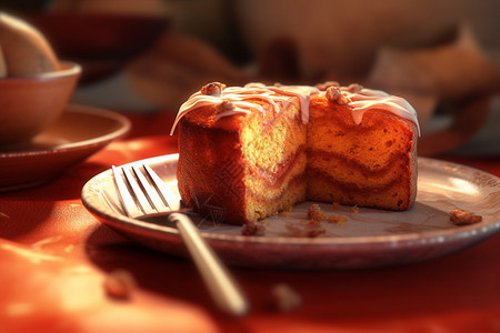 盘子中美味的红枣蛋糕图片