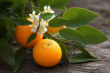 清晨沾满露珠的柑橘图片