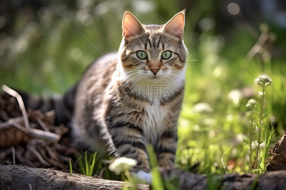 树干上呆萌的小猫图片