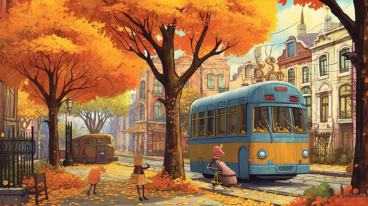 秋天色彩的城市街道背景图片