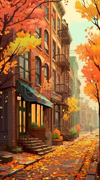 城市秋季美丽的街景图片