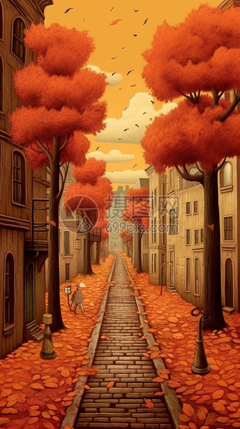 秋季宁静的城市街道图片