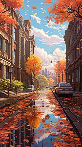 秋季雨后的城市街景图片